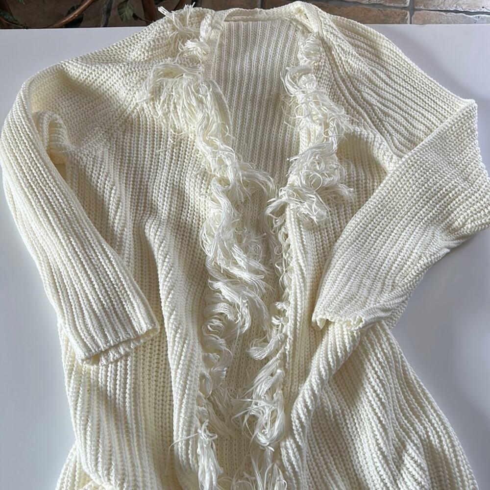 Chicos Long Fringe Sweater
